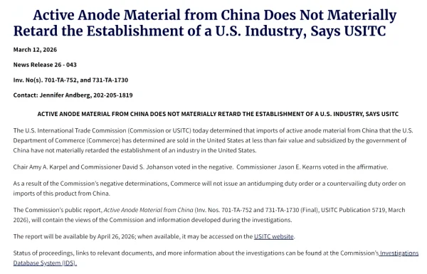 U.S. Decides Not to Impose Tariffs on Chinese Anode Materials News Image3.png